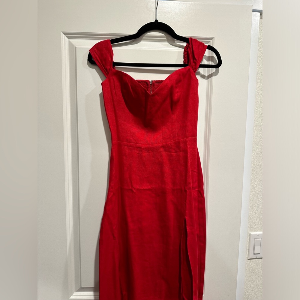 Reformation Bridgton off-the-shoulder Linen midi dress women - Picture 5 of 5